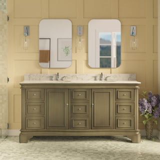 Katherine 72 inch Double Bathroom Vanity with White Cabinet and Carrara Marble Top