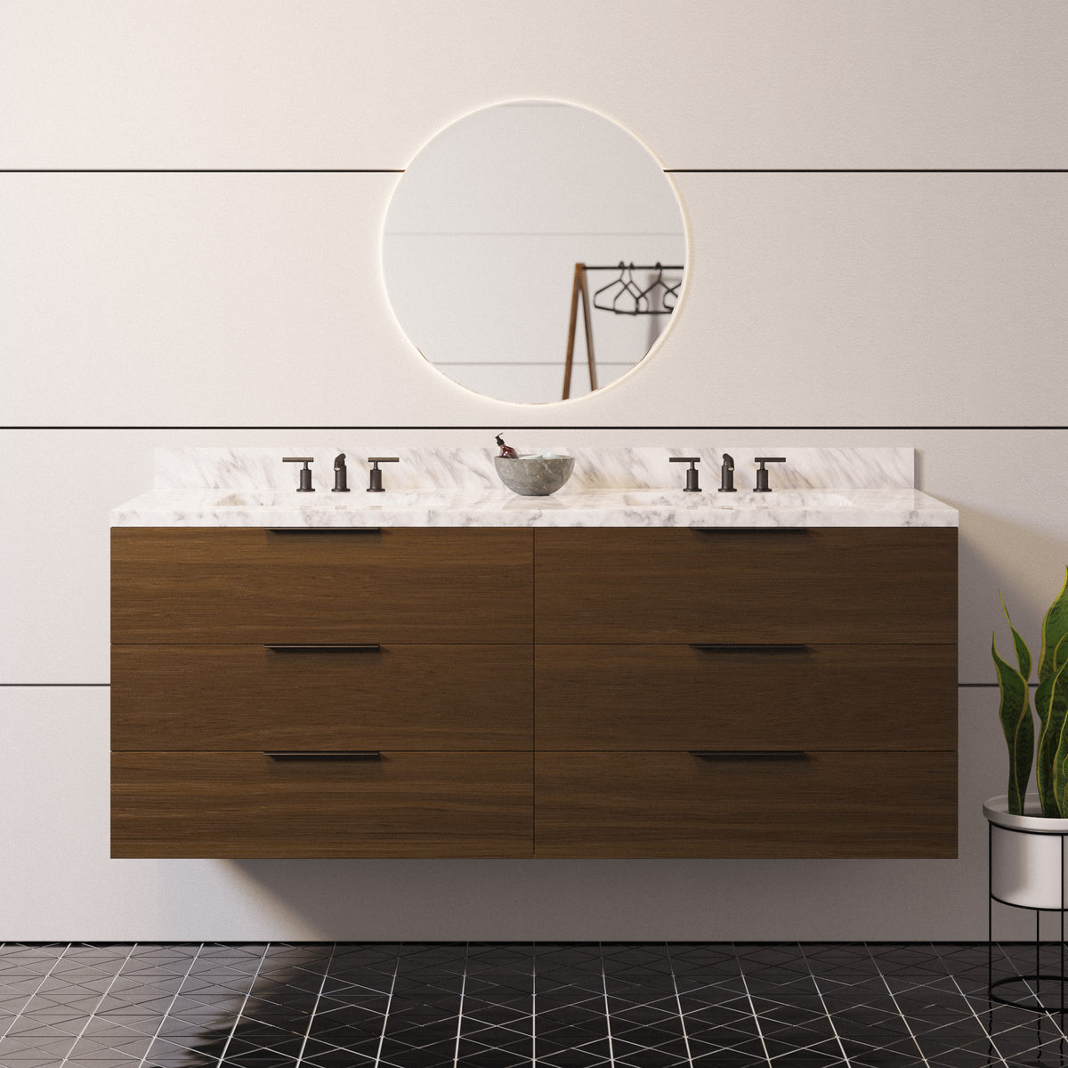 Oslo 60 Wall Mounted Floating Double Vanity Solid Wood Cabinet And Marble Top Kitchenbathcollection 3217