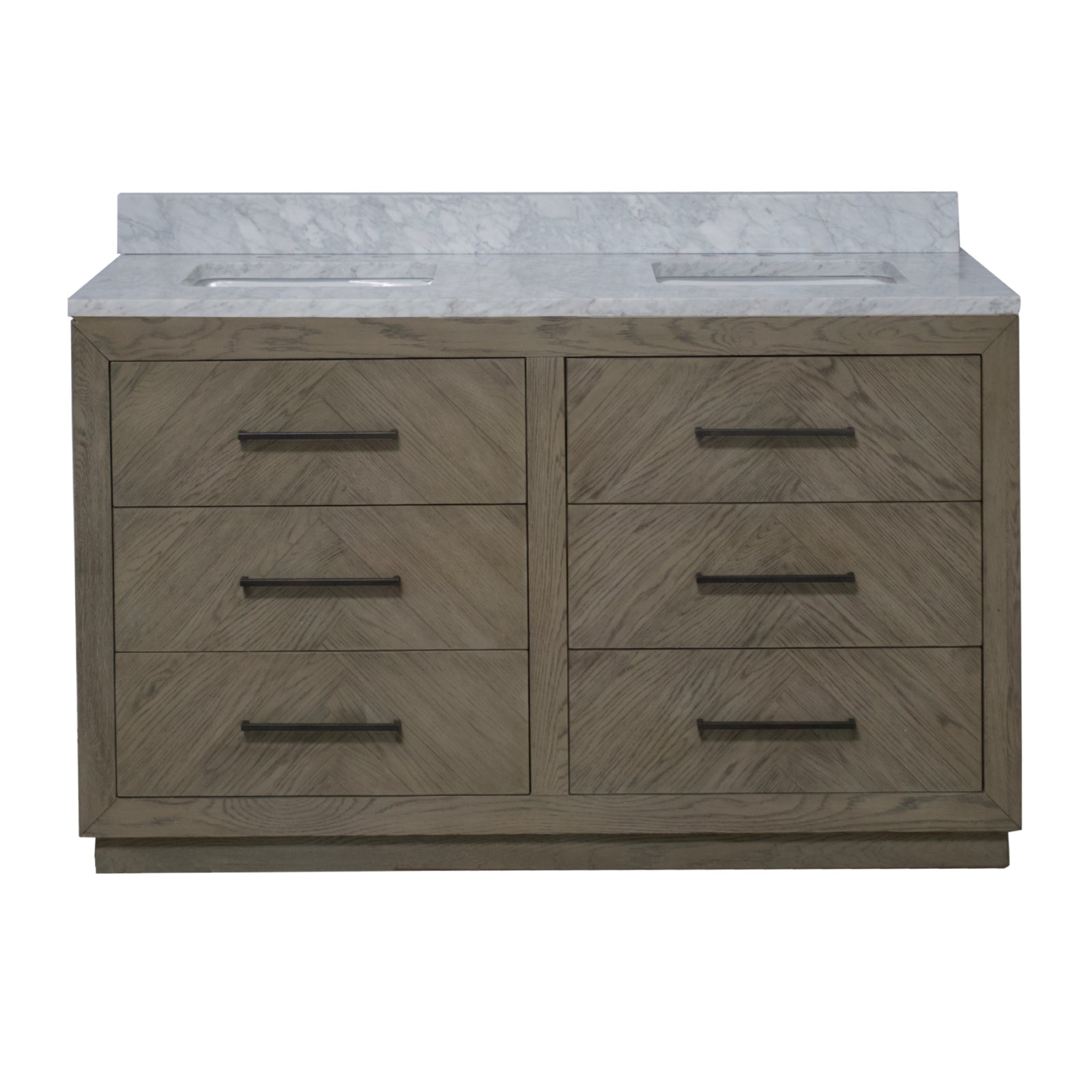 Avery 60-inch Oak Bathroom Vanity Double Sink & Carrara Marble Top ...