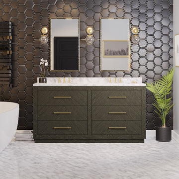 Avery 72-inch Oak Bathroom Vanity Double Sink & Carrara Marble Top ...