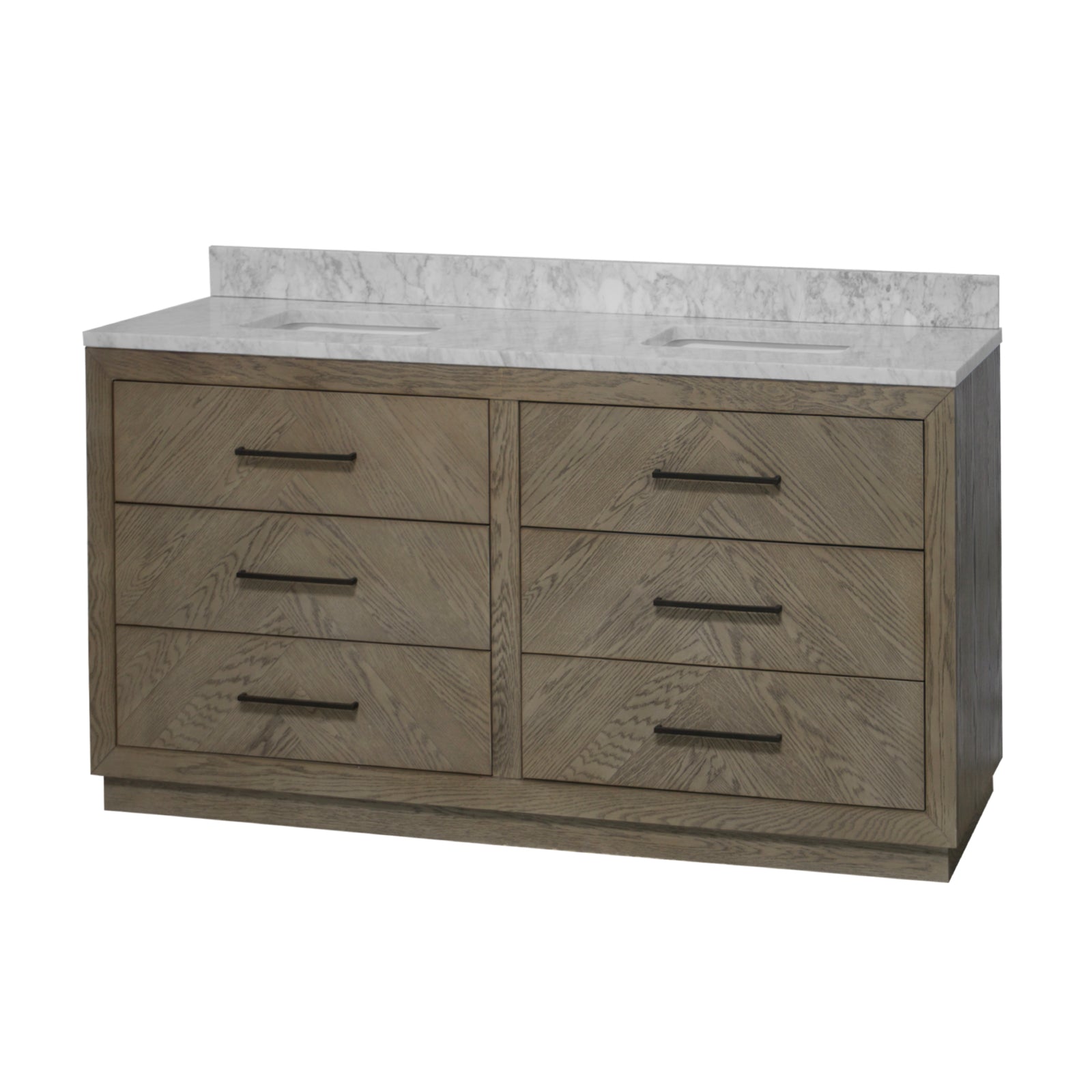 Avery 72-inch Oak Bathroom Vanity Double Sink & Carrara Marble Top ...