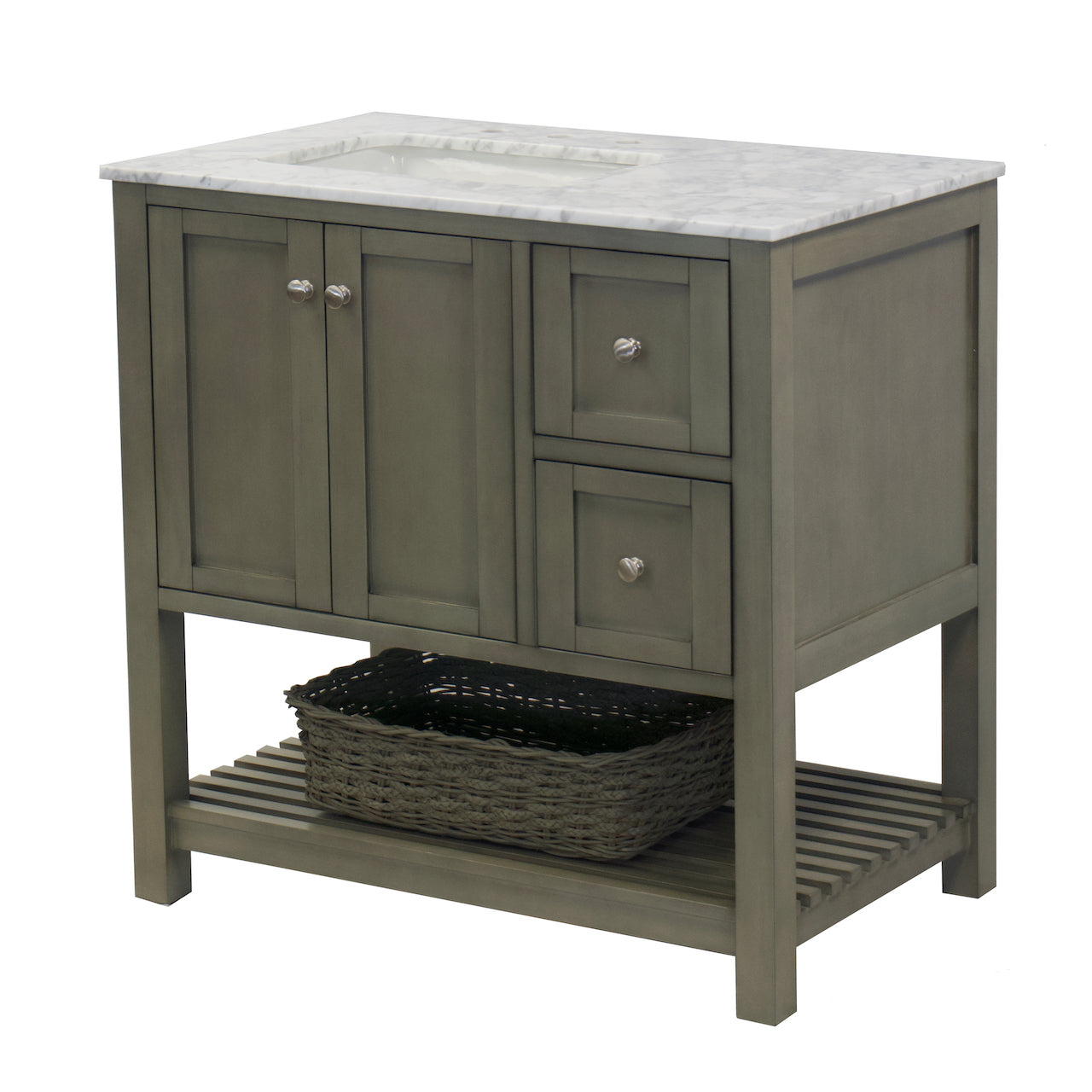 Lakeshore 36-inch Shaker Style Bathroom Vanity with Carrara Marble Top ...