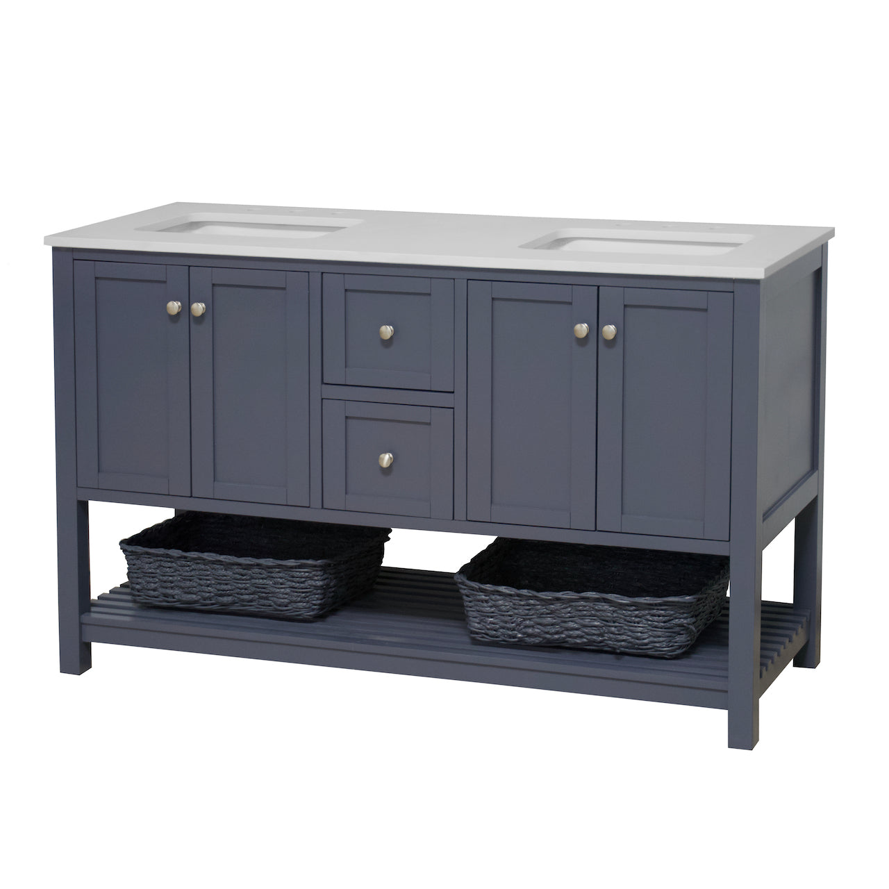 Lakeshore 60-inch Double Bathroom Vanity with Engineered White Top ...