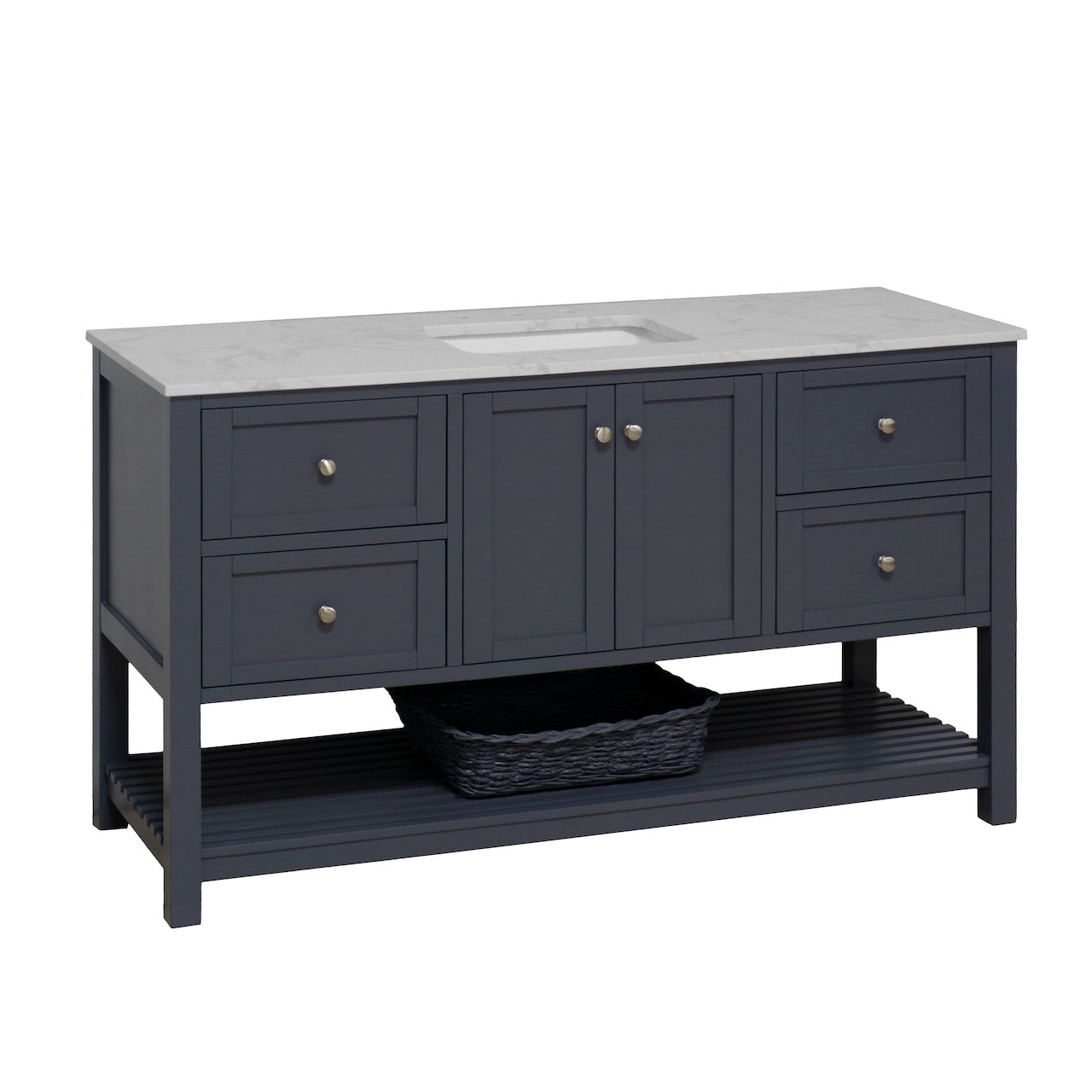 Lakeshore 60-inch Single Bathroom Vanity with Engineered Carrara Top ...