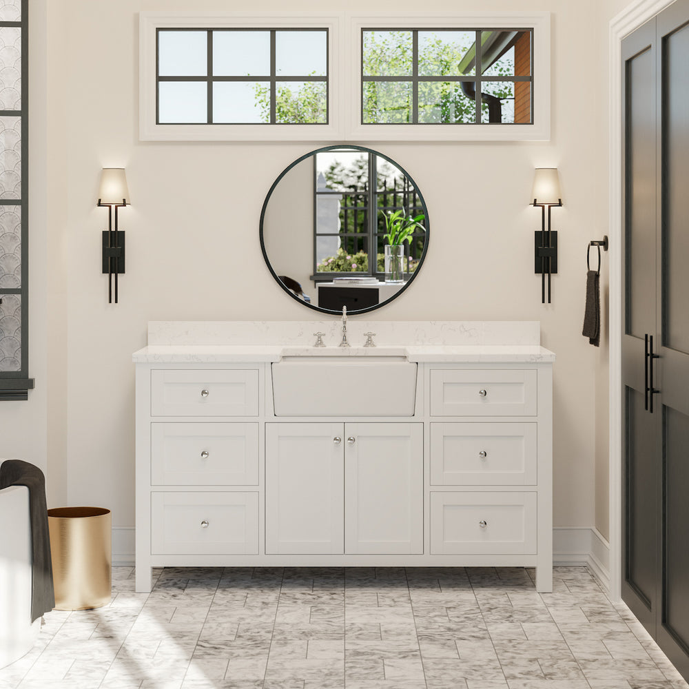 Yorkshire 60-inch Single Farmhouse Bathroom Vanity with Engineered Top ...