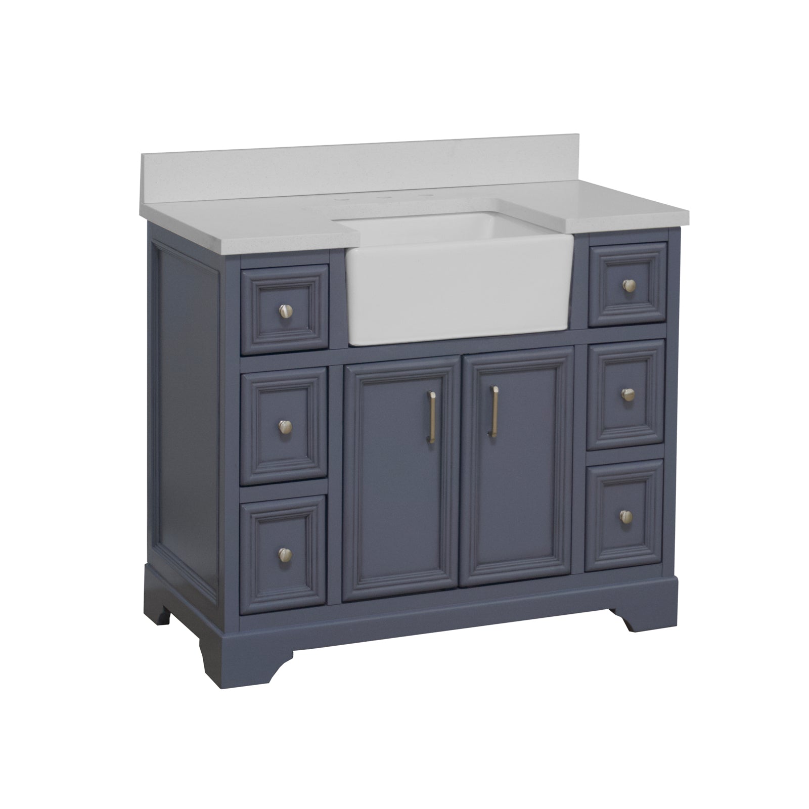 Zelda 42-inch Farmhouse Bathroom Vanity with Apron Sink & Quartz Top ...